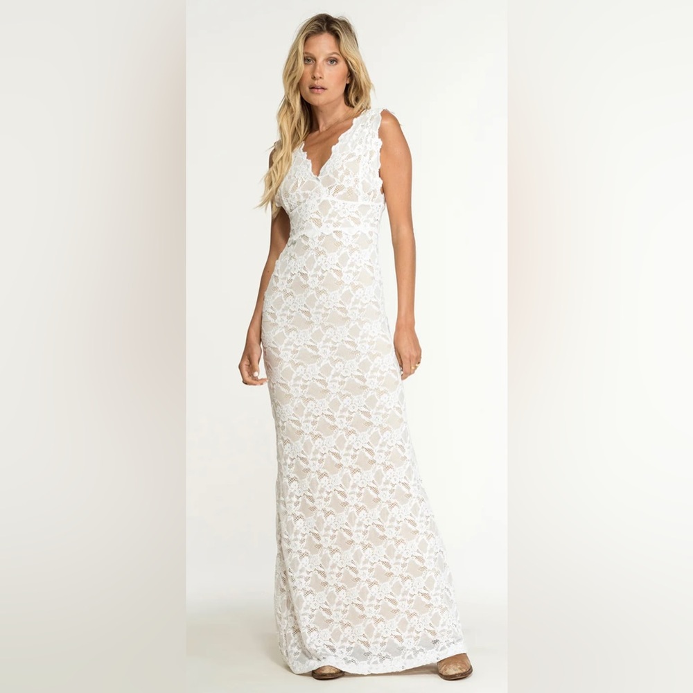 NIGHTCAP BHLDN *Perfect Plunge* white lace boho beach bridal maxi dress gown S - Picture 3 of 9